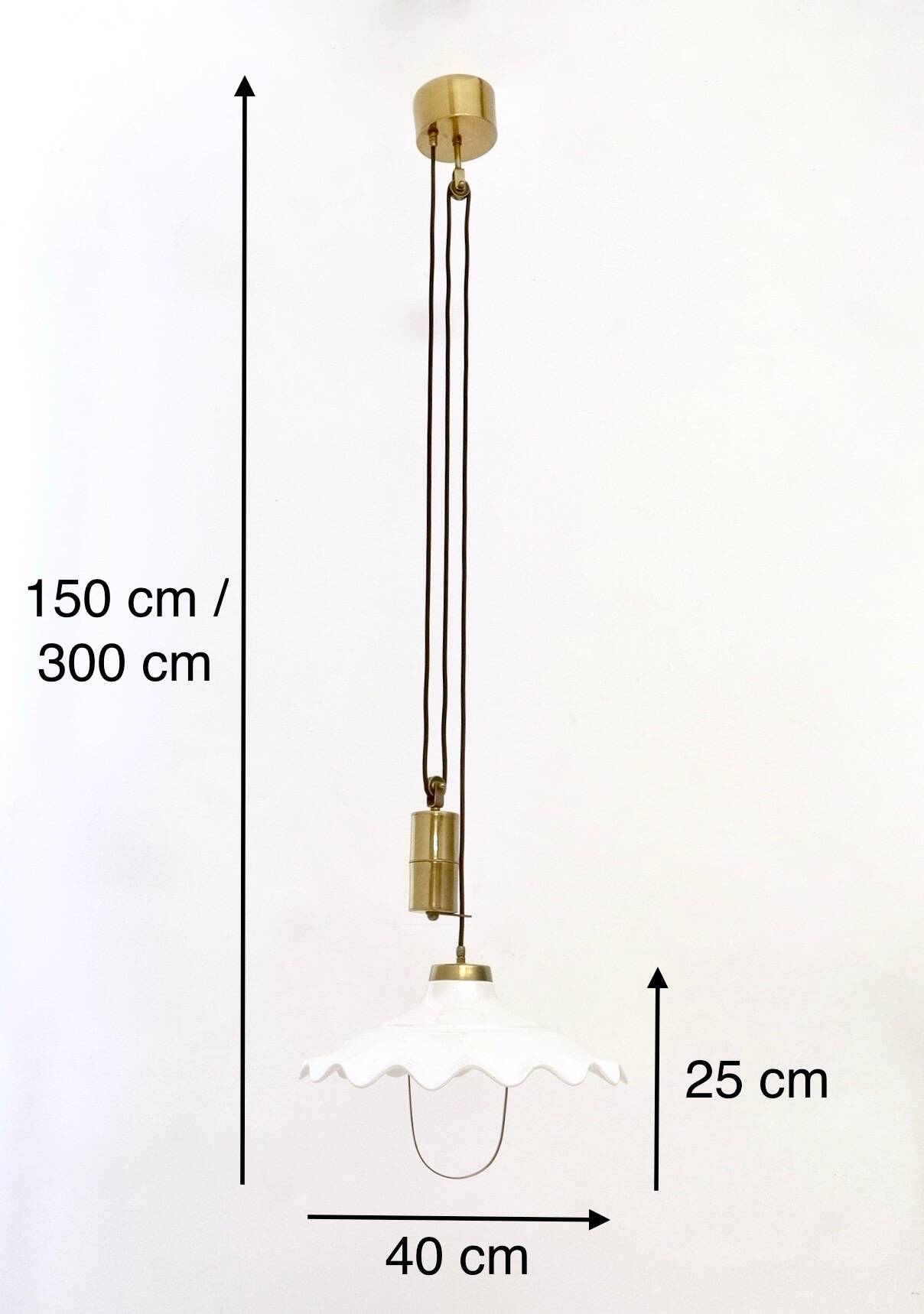 White Ceramic and Brass Adjustable Pendant Lamp, Italy