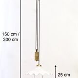 White Ceramic and Brass Adjustable Pendant Lamp, Italy