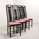 Giorgetti Italian Design High Back Dining Chairs with Pink Upholstery 1980s