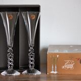 2 vintage champagne flutes in arques crystal