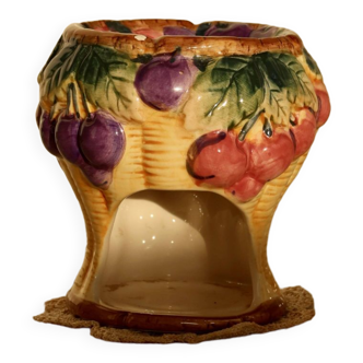 Brûle parfum lumignon vintage porcelaine barbotine motif fruits