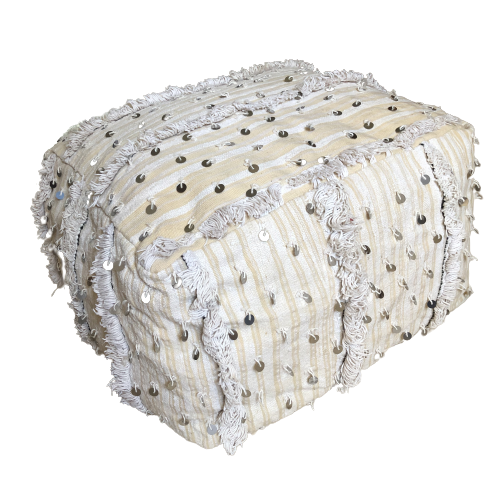 Moroccan pouf fabrics white and sequins