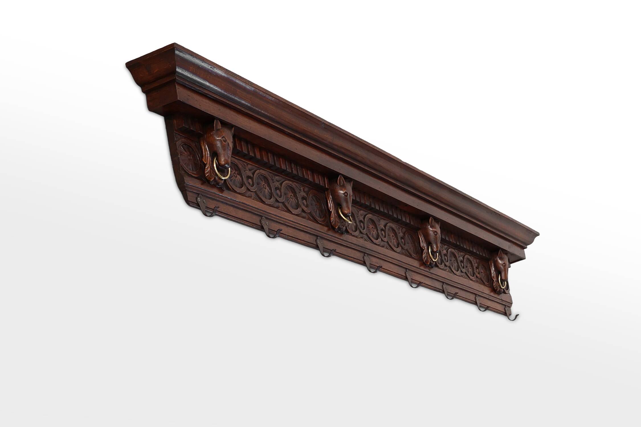 Large 18th Century Gothic solid oak hand carved coat rack, France