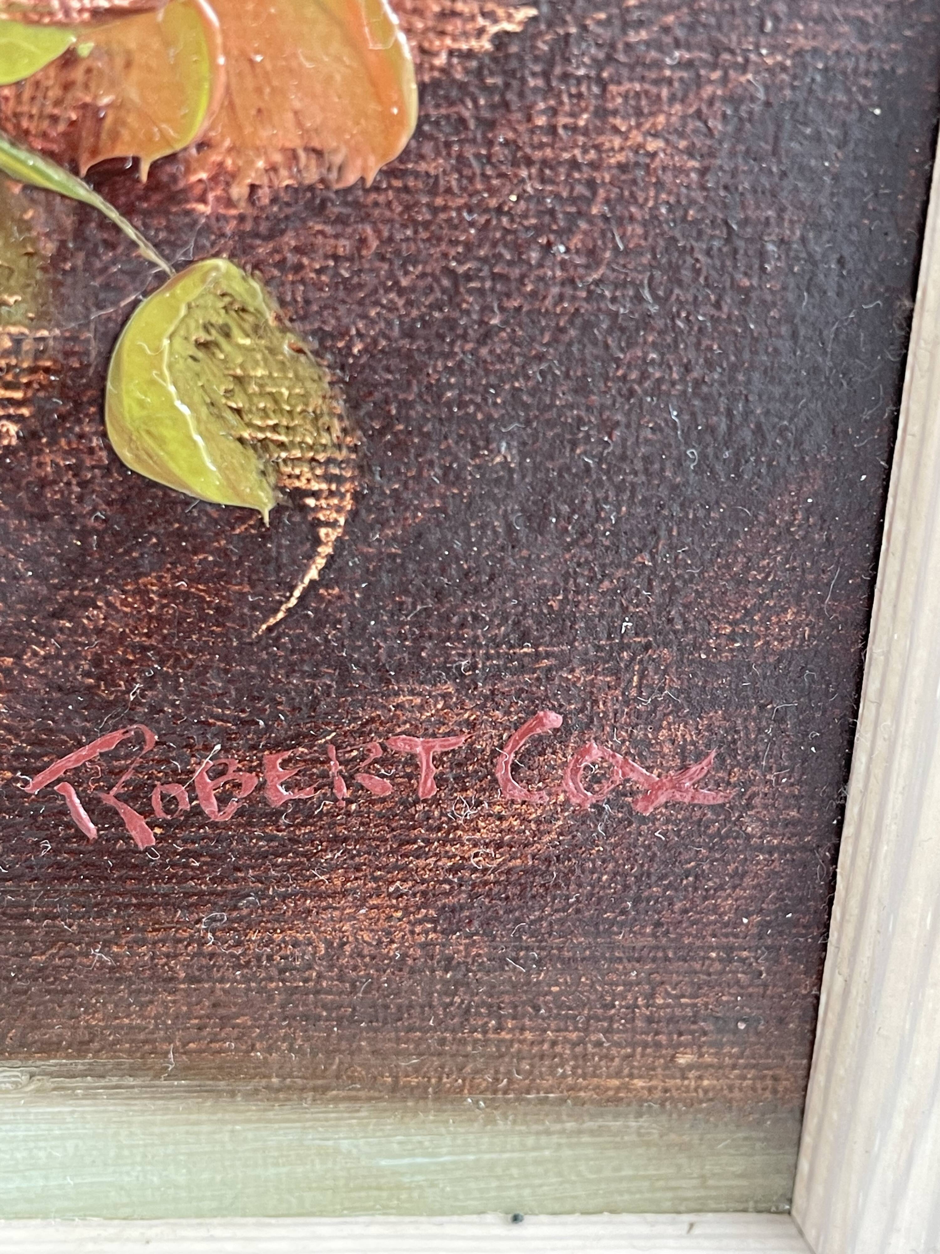 Pair of oils on canvas signed by Robert Cox, floral still lifes.