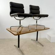Lot of 2 leather soft pad armchairs chairs EA205 design Charles Eames Herman Miller edition vintage 60s
