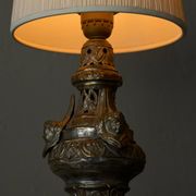 Antique Table Lamp in Patinated Brass and Silver, 19th Century