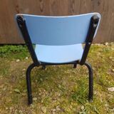 Chaise enfant style mullca tube metal noir + assise & dossier bois vintage #a663