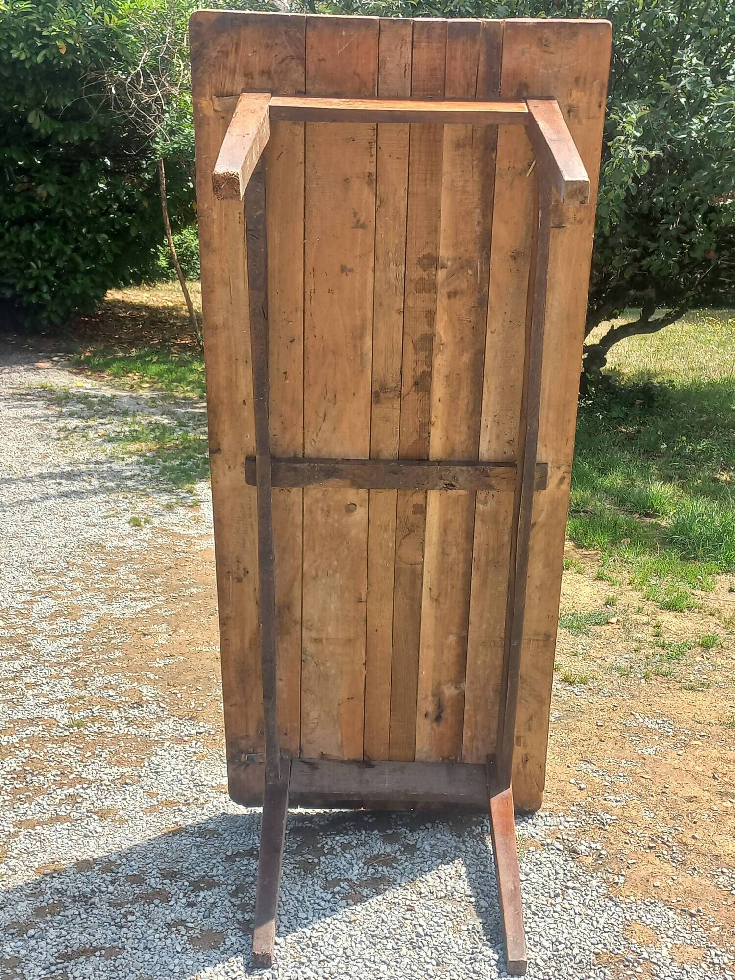 19th century farmhouse table in oak and poplar with spindle legs 198cm