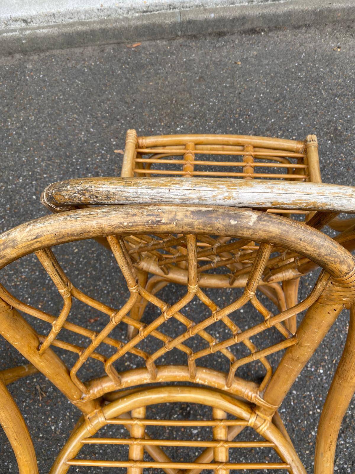4 bamboo, rattan and wicker gondola chairs from the 70s