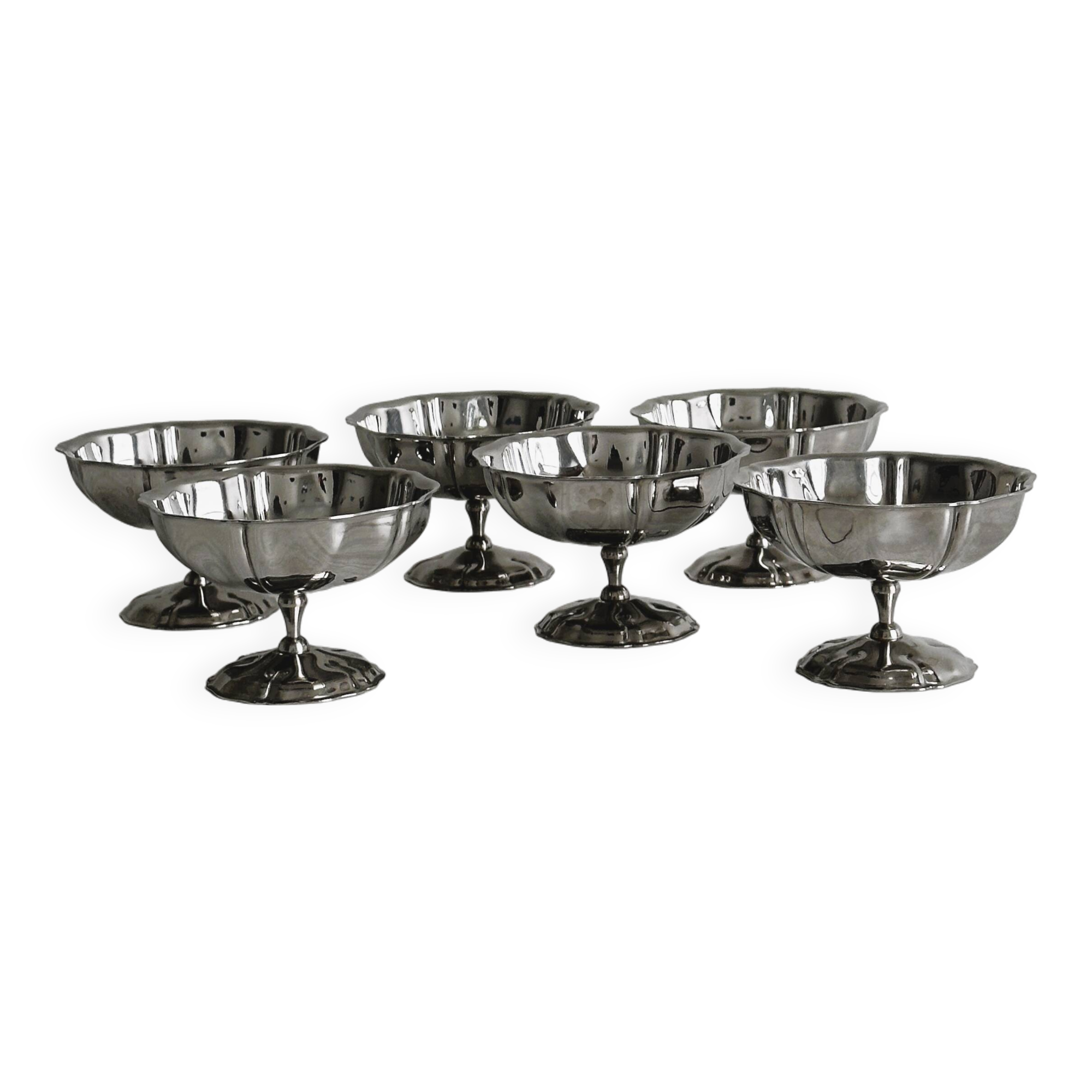 6 small stainless steel footed bowls, Letang Remy style