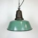 Industrial green enamel factory lamp with cast iron top, 1960s