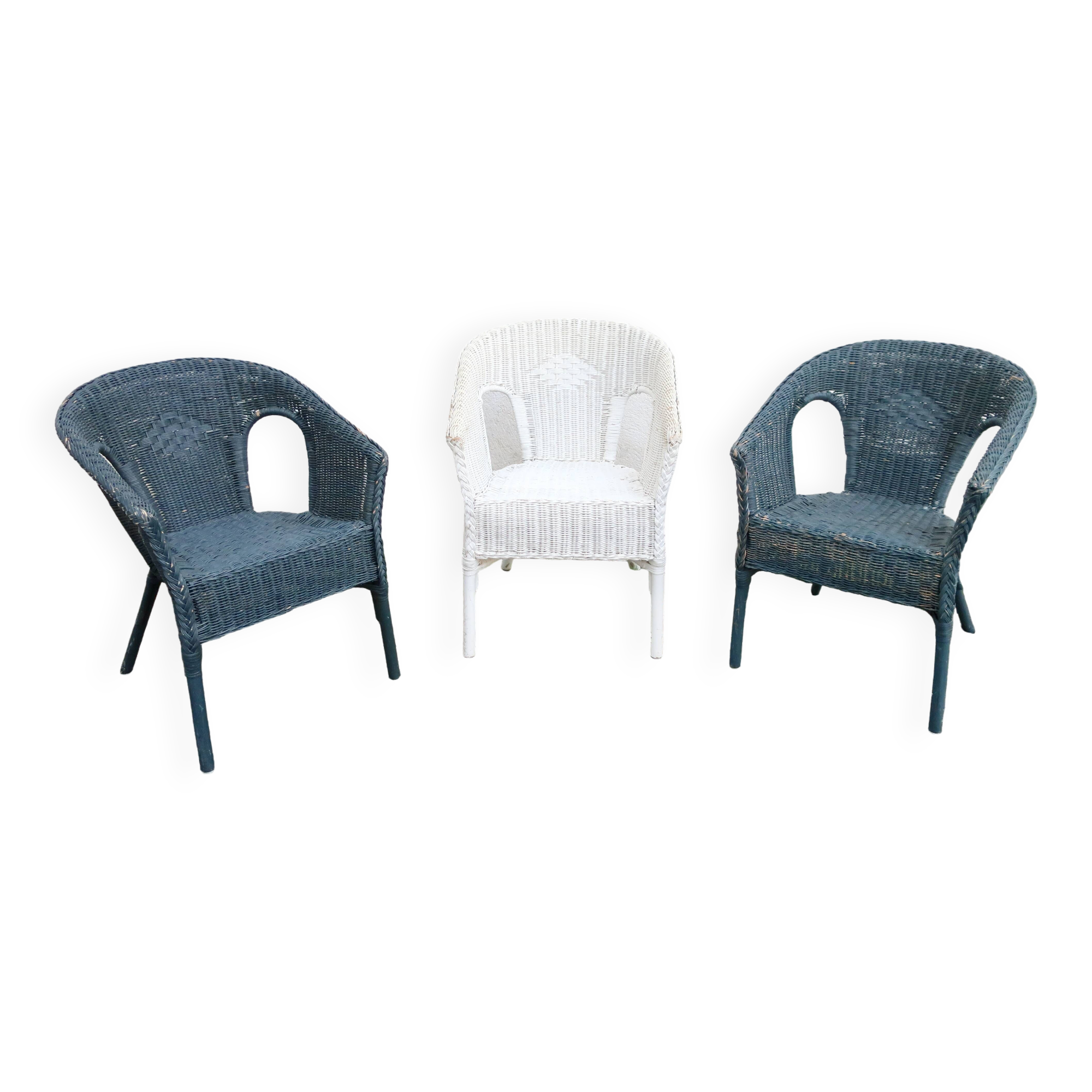 3 vintage rattan armchairs, adult size, 1960s