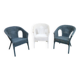 3 vintage rattan armchairs, adult size, 1960s