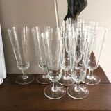 Set of 10 chiseled crystal champagne flutes