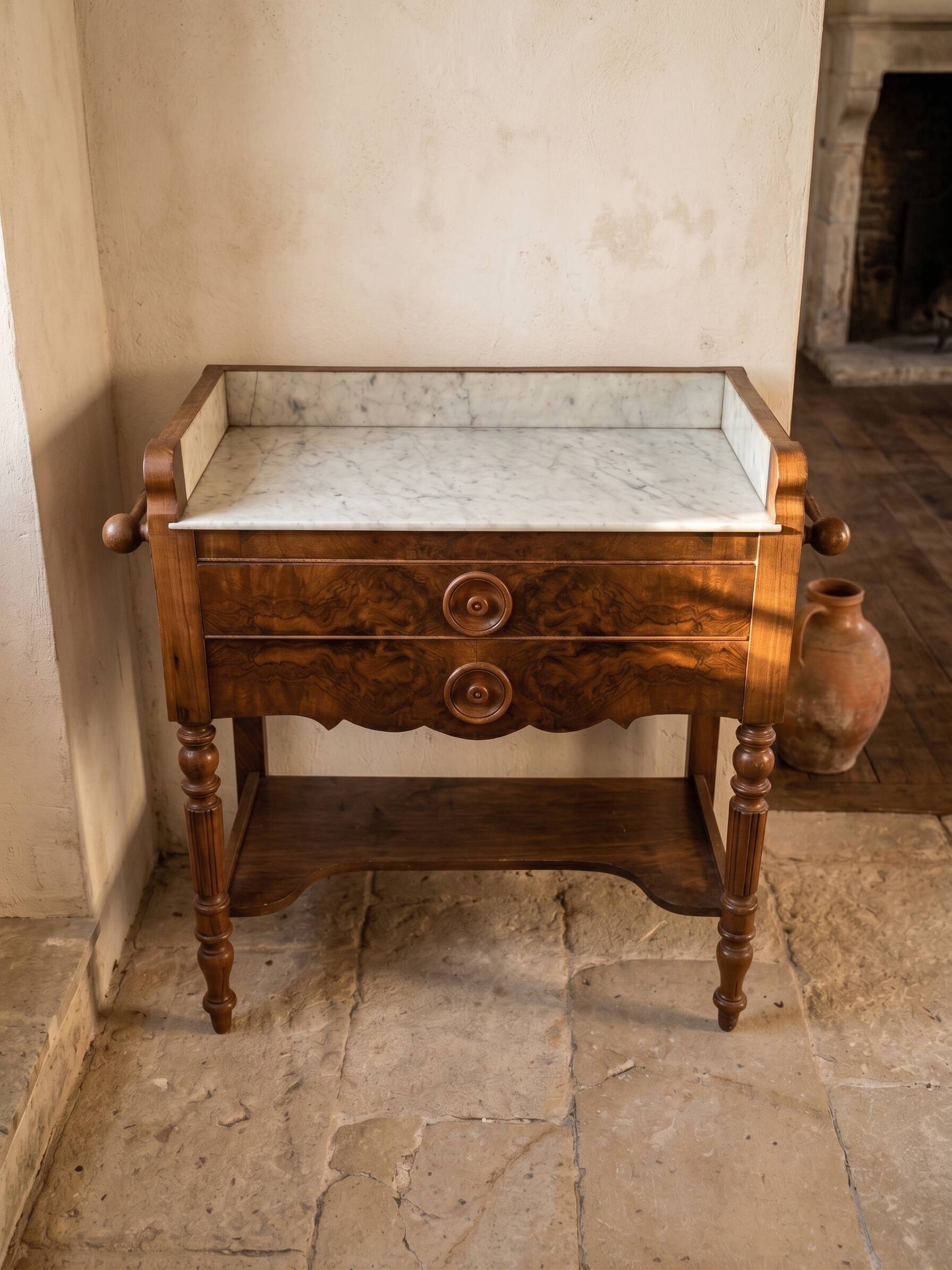 Meuble ancien en marbre et bois