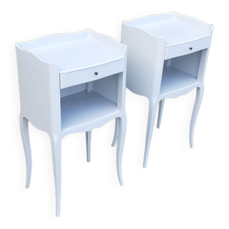 Pairs of bedside tables 1 drawer style Louis xv wood sky gray