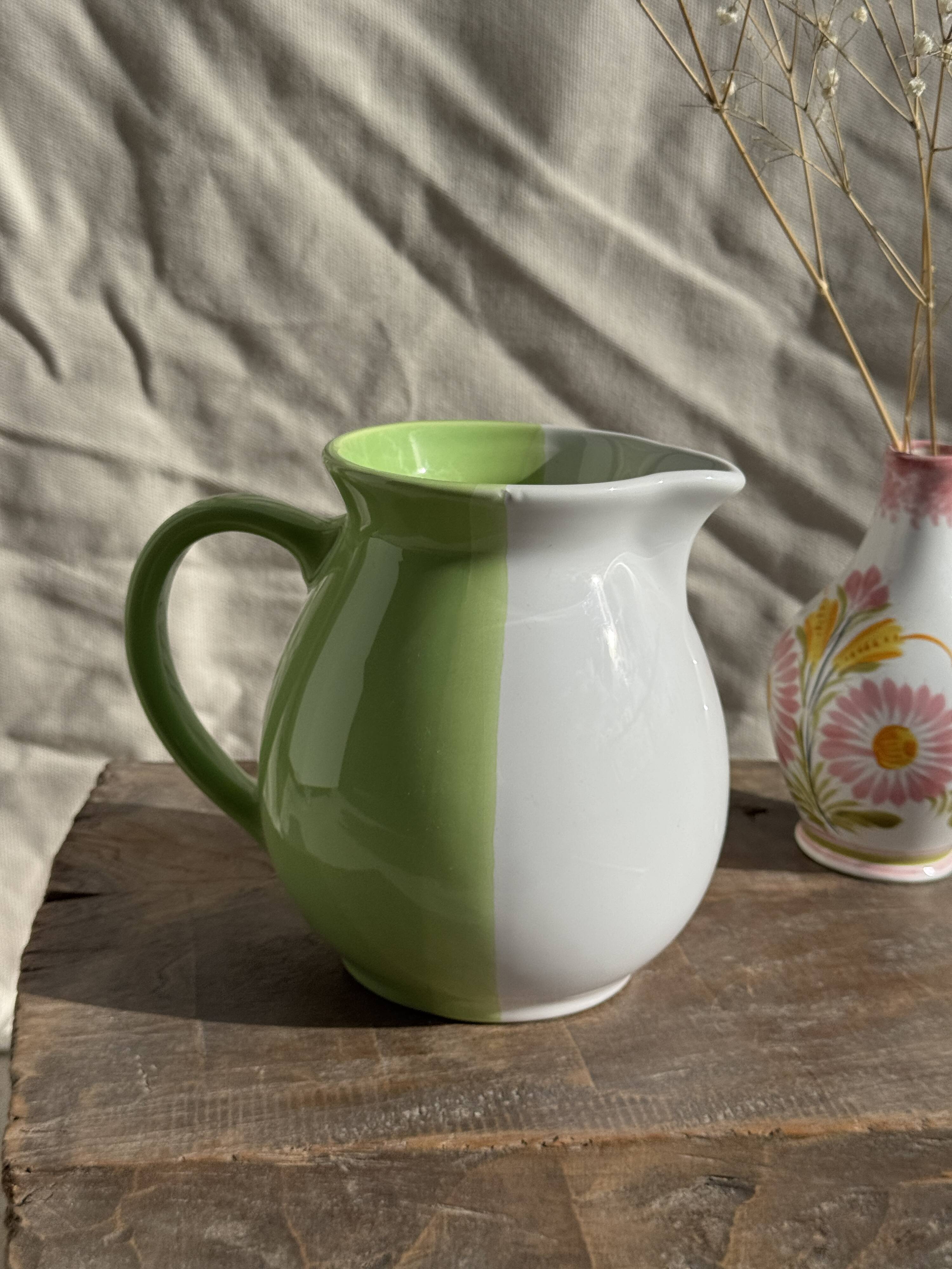 Mini vase with stylised flowers in green and yellow roses, H15.5.