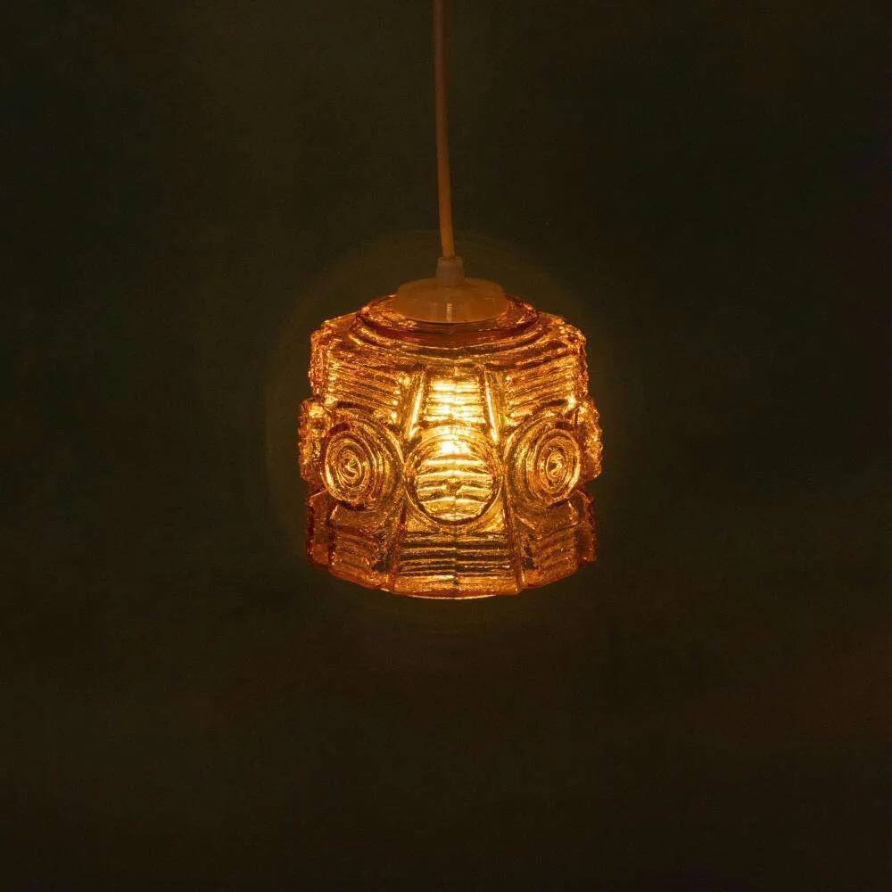 Vintage glass pendant light Vitrika, mid-century amber pendant.