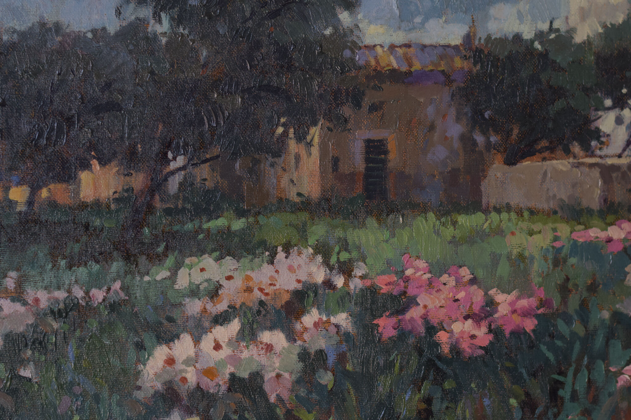 Landscape scene with floral meadow