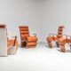 Set of 4 metal and leather armchairs France 1970s