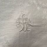 6  serviettes de table en fil de coton damassé blanc monogramme SL.