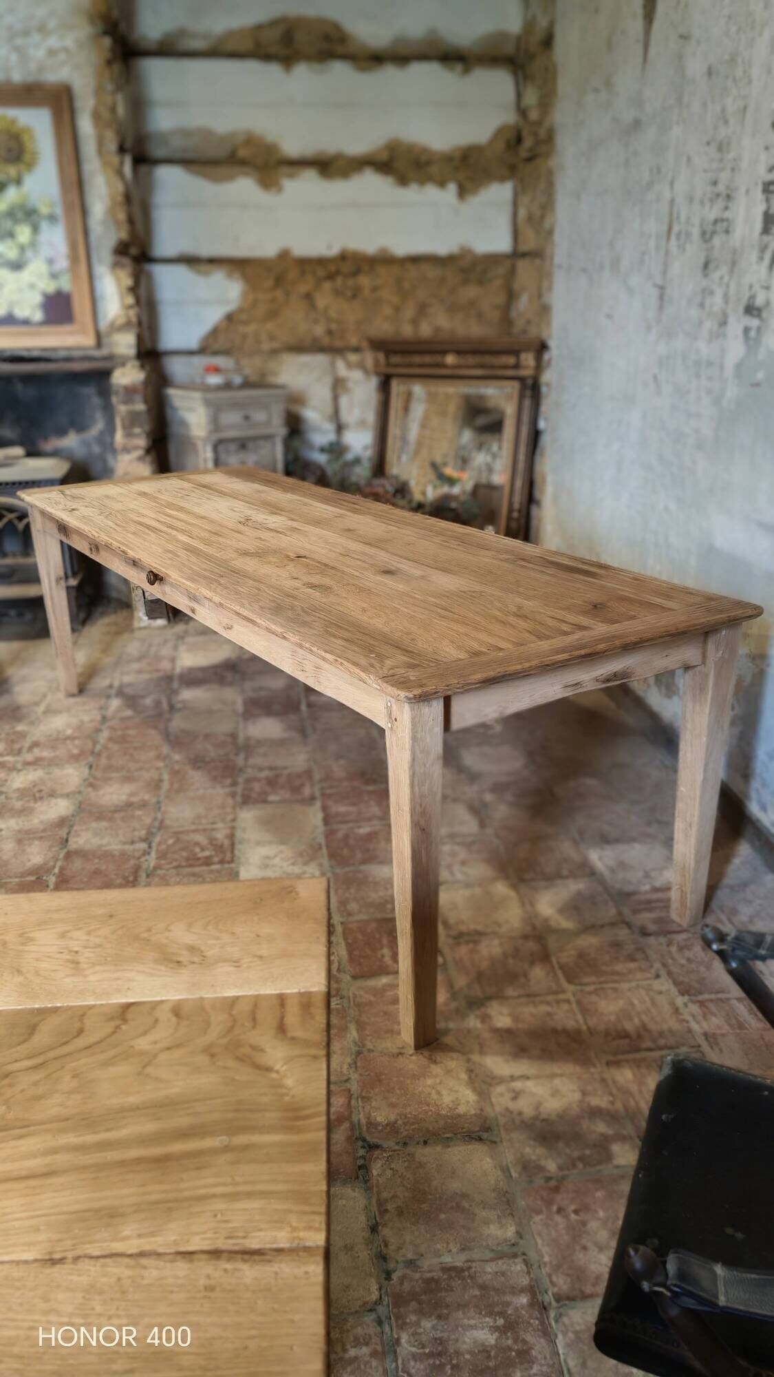 Solid oak farmhouse table "brut" 247x89, top "chocolate oak"