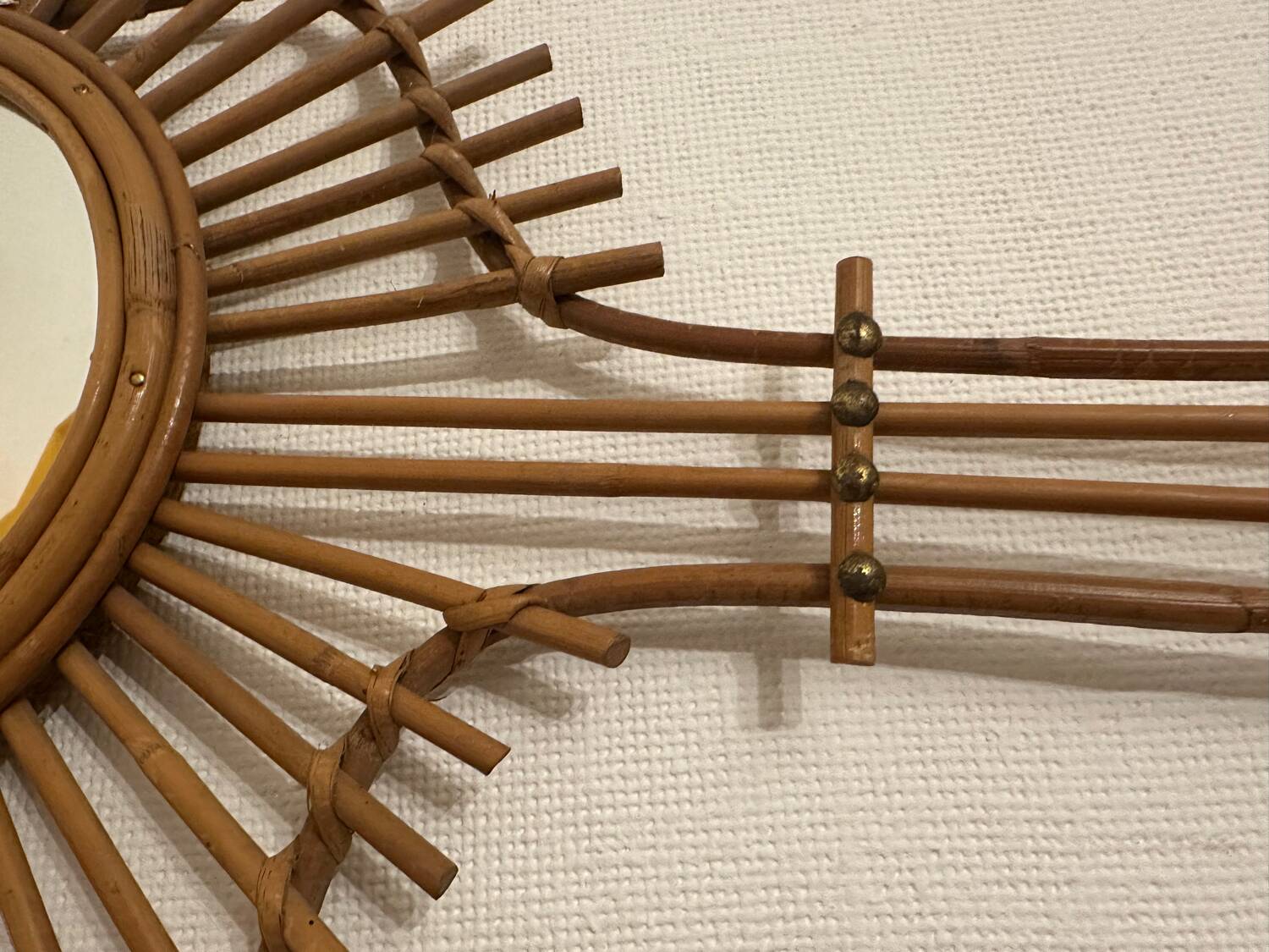 Vintage guitar-shaped rattan mirror