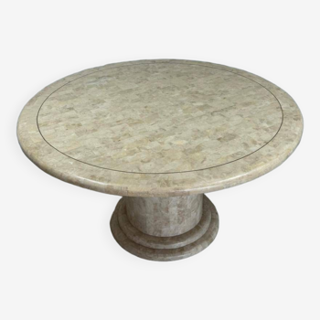 Midcentury Round tessellated stone and brass diningtable