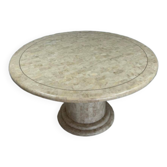 Midcentury Round tessellated stone and brass diningtable