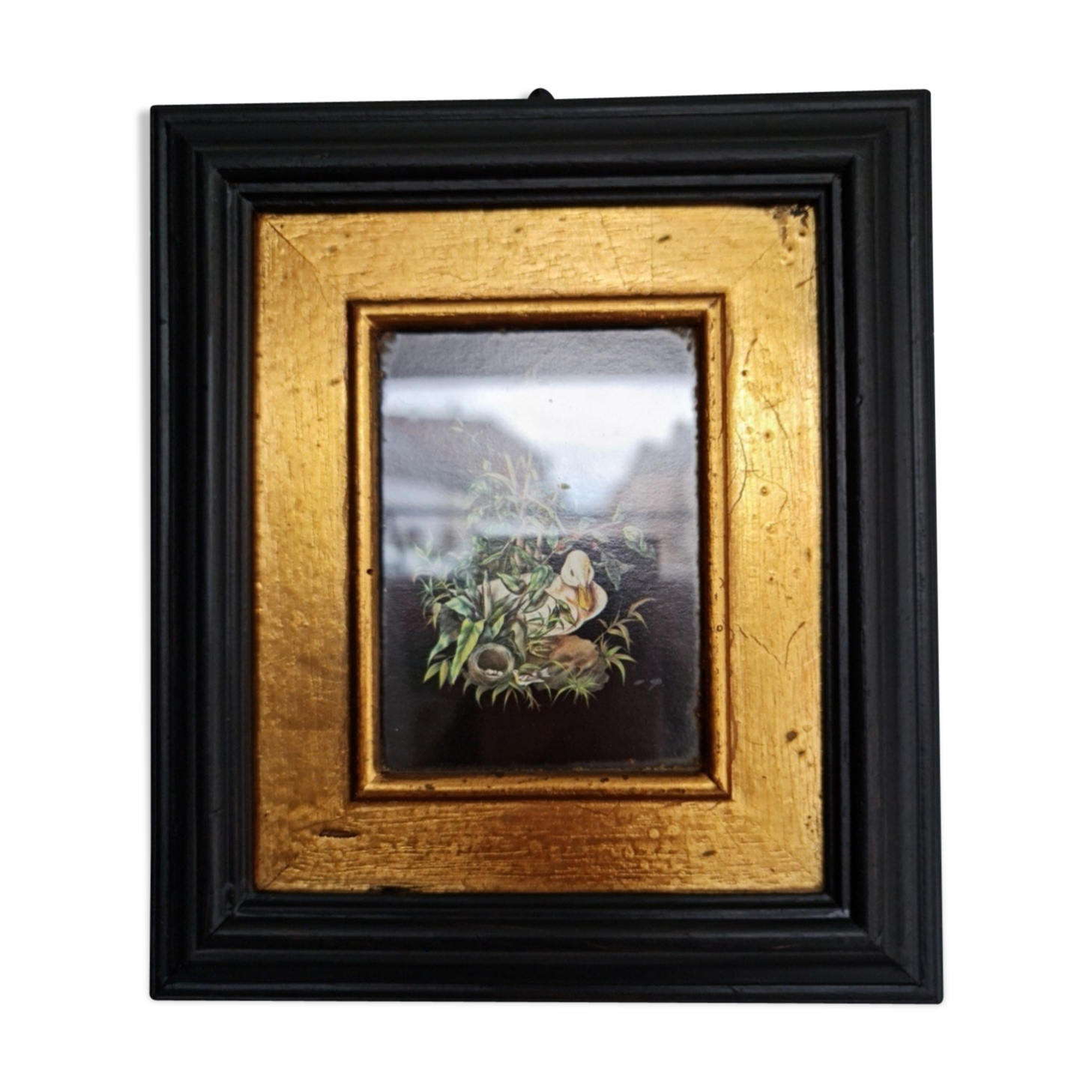 Old frame black and gold bird drawing