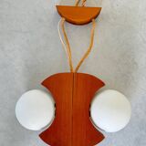 Scandinavian design chandelier pendant, rope, opaline and pine, from the 1980s