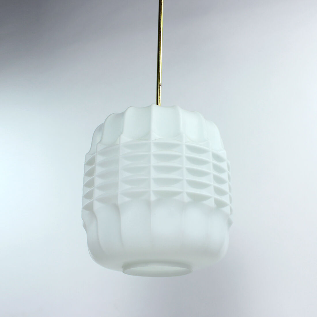 Midcentury Ceiling Pendant In White Glass And Brass, Czechoslovakia 1960s