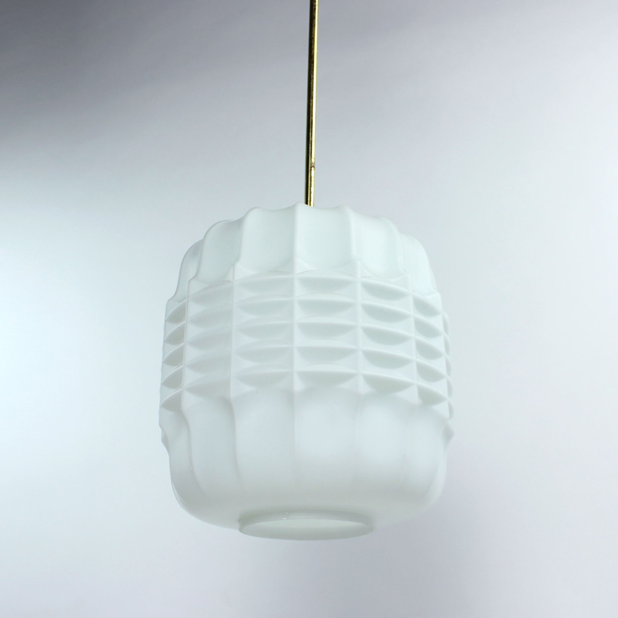 Midcentury Ceiling Pendant In White Glass And Brass, Czechoslovakia 1960s
