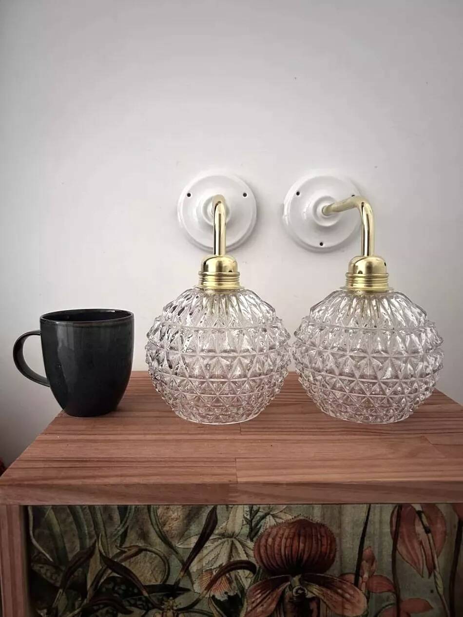 Pair of vintage wall lights in cut glass