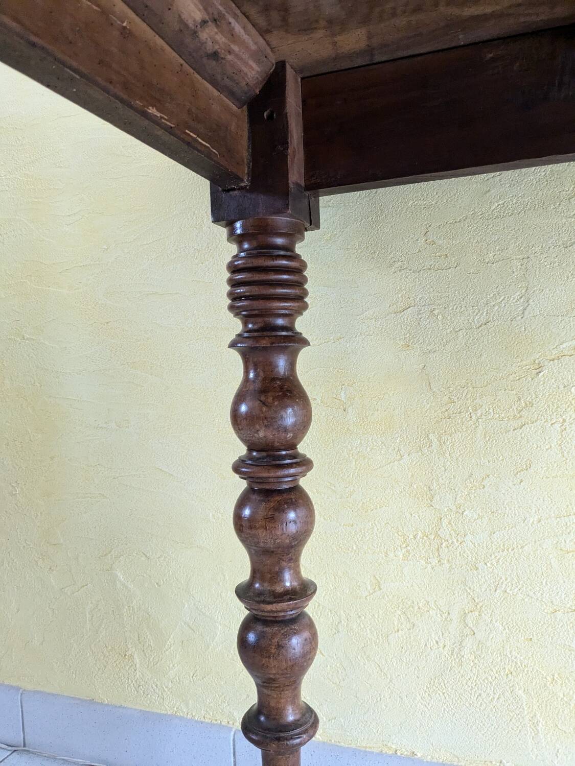 Large walnut desk with turned legs