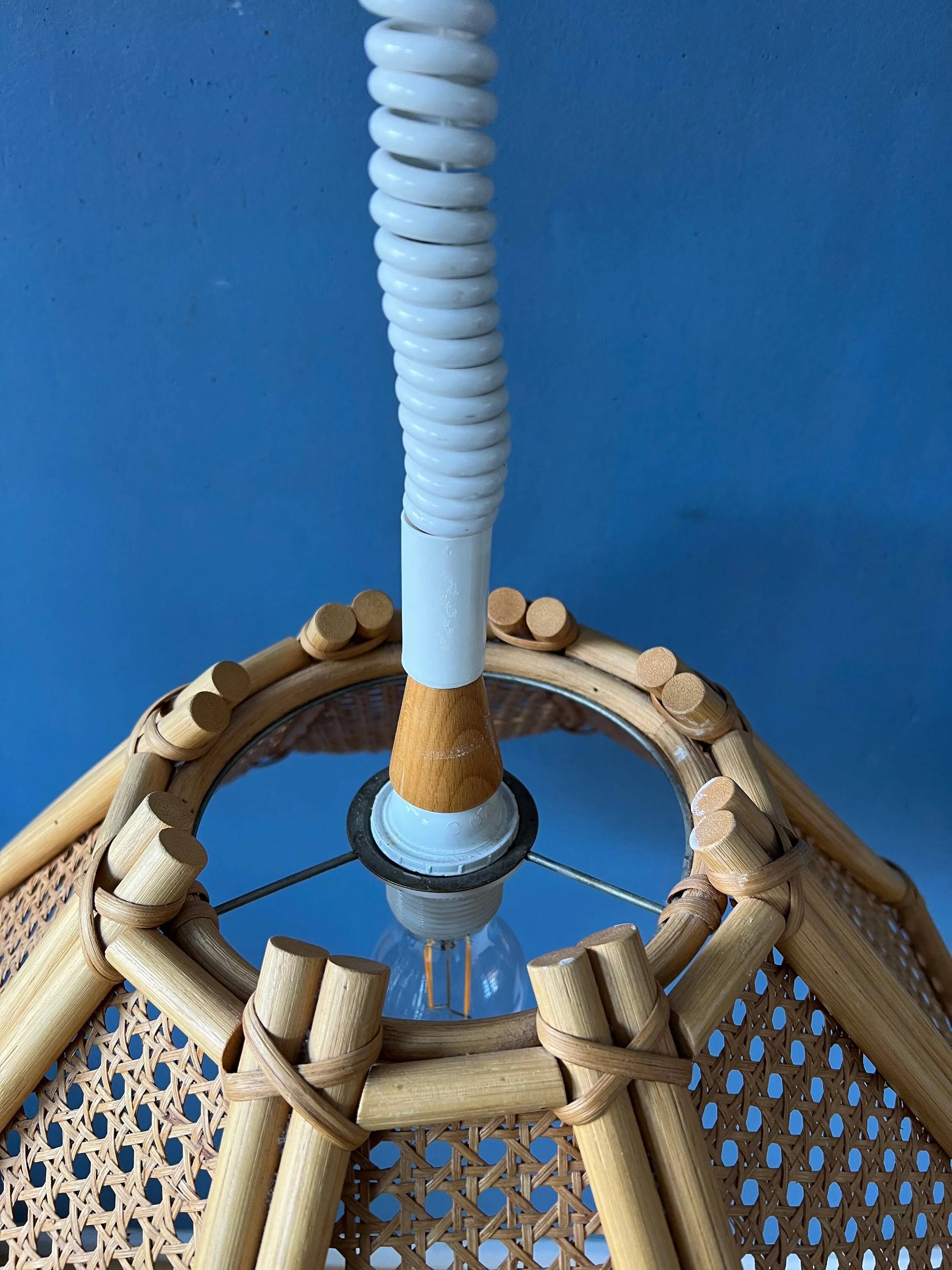 Rattan suspension - bohemian light fixture - vintage bamboo lamp