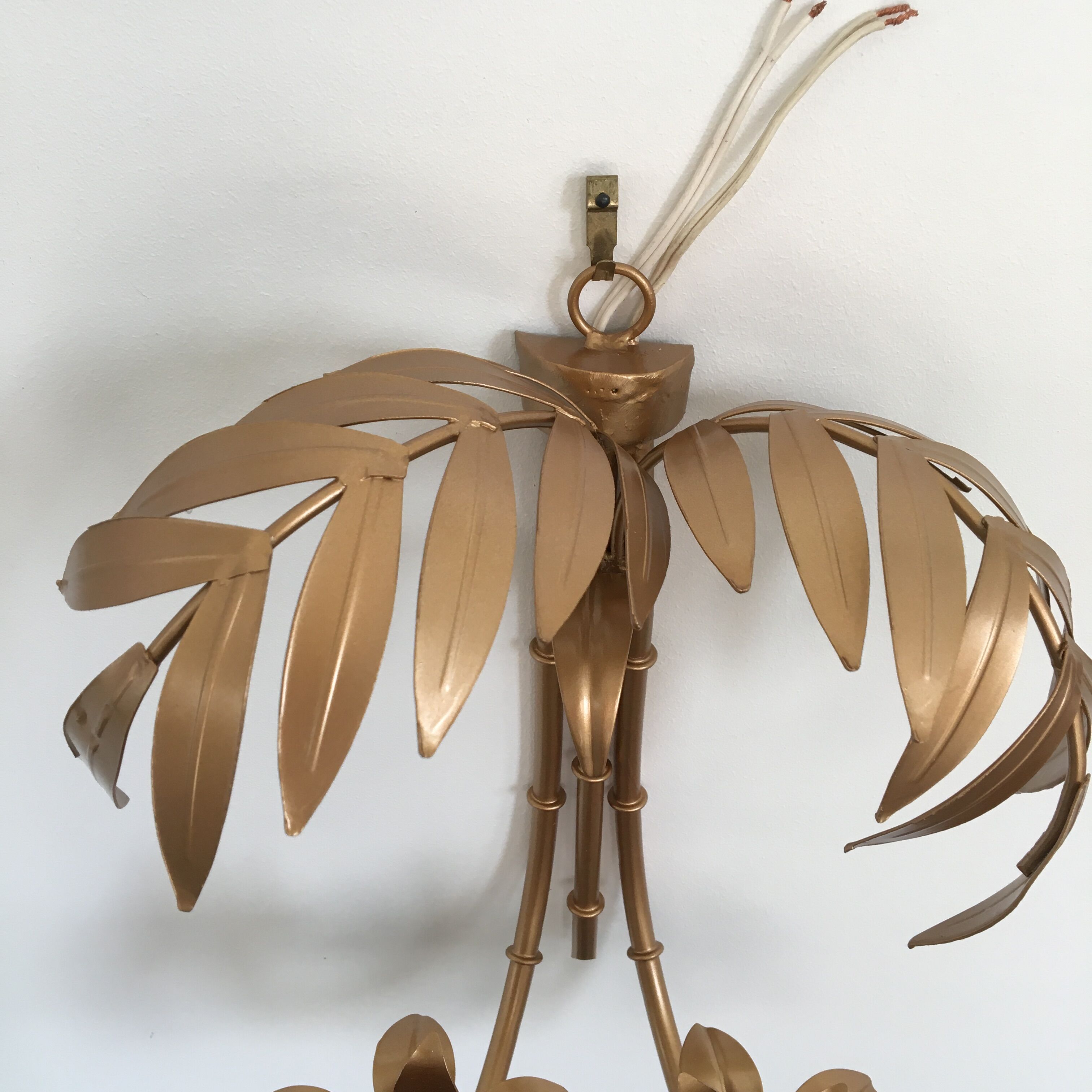 Wall lamp "bamboo" double fire lacquered metal old gold