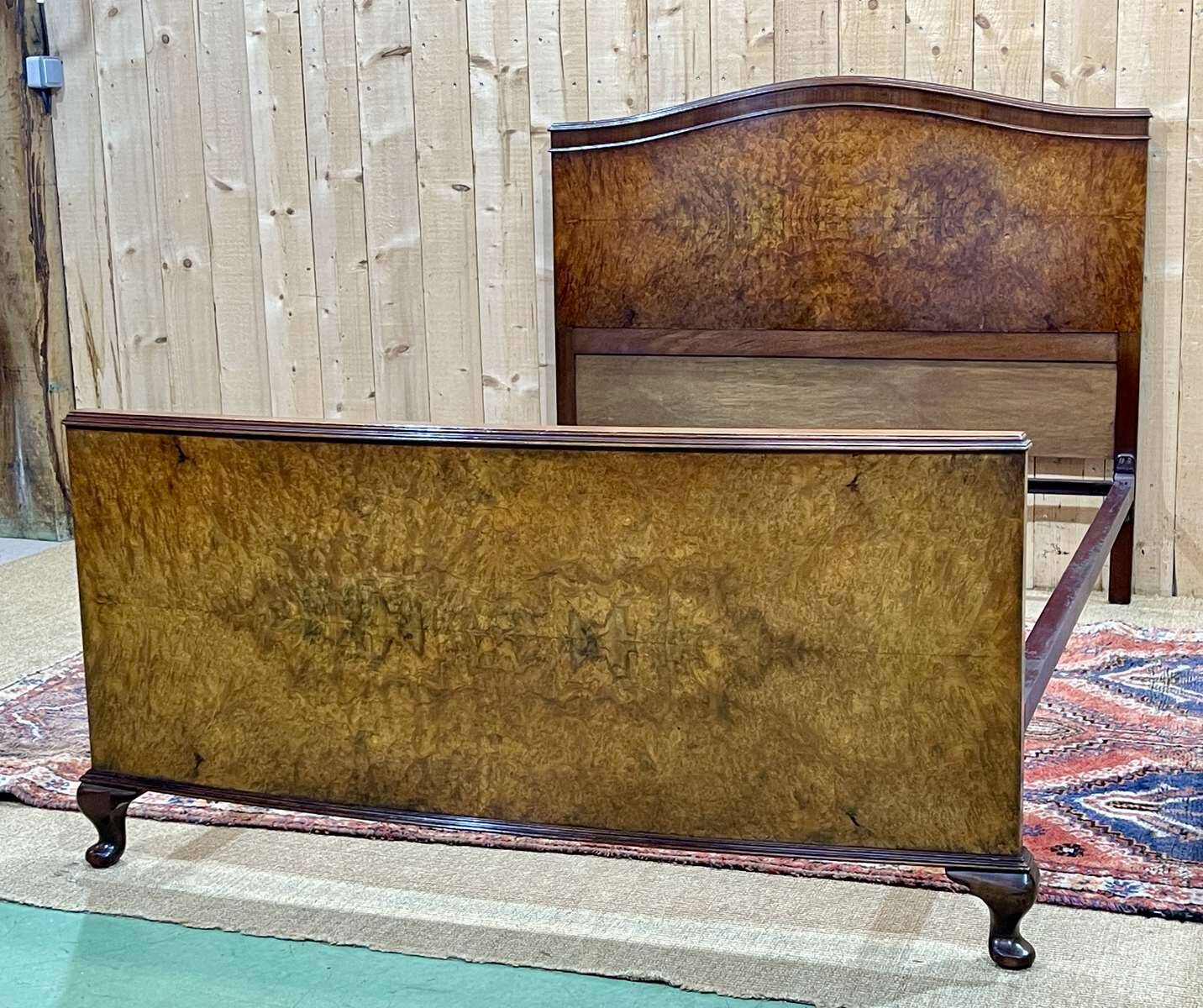 1930s English burl walnut bed
