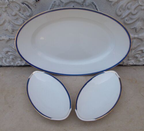 2 raviers and 1 dish old Limoges porcelain blue and gold fillets