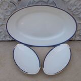 2 raviers et 1 plat ancienne porcelaine de Limoges filets bleu et or