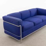 Cassina LC2 3seat Sofa by Charlotte Perriand, Le Corbusier and Pierre Jeanneret in blue fabrics