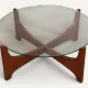 Round coffee table in teak and glass, after Hugues Poignant – 1960s