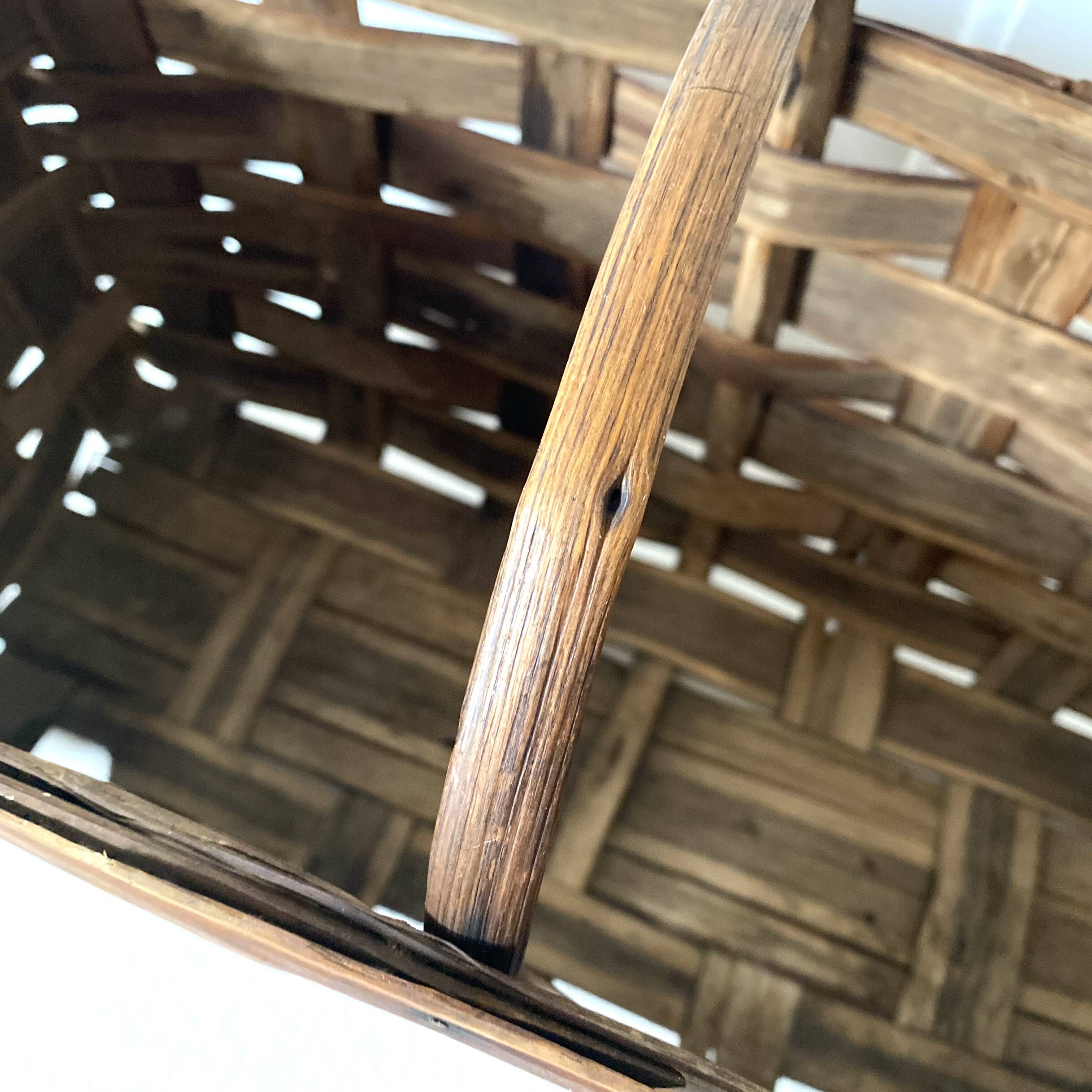 Old basket in woven chestnut wood