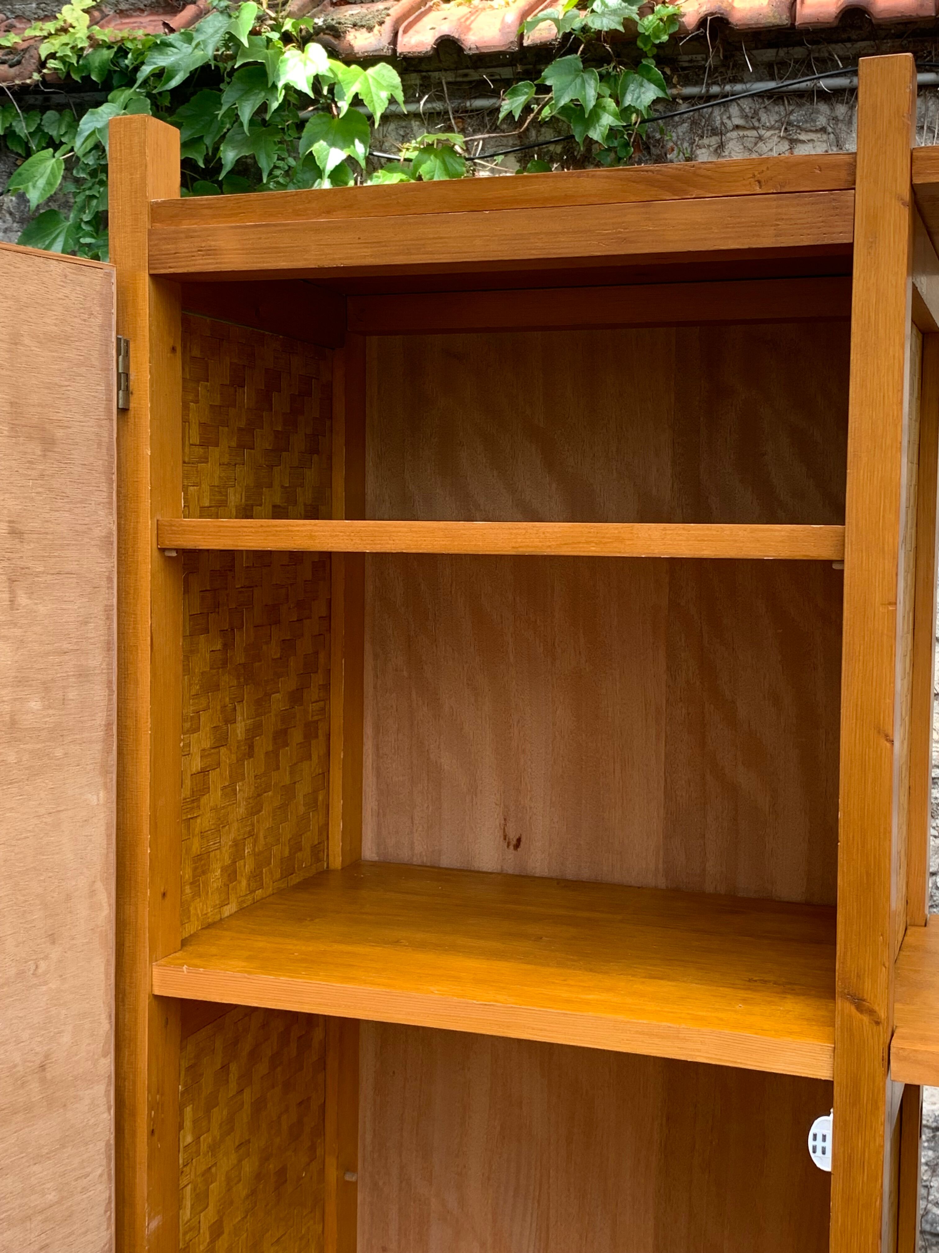 Bamboo cabinet woven and modular pine vintage 1960