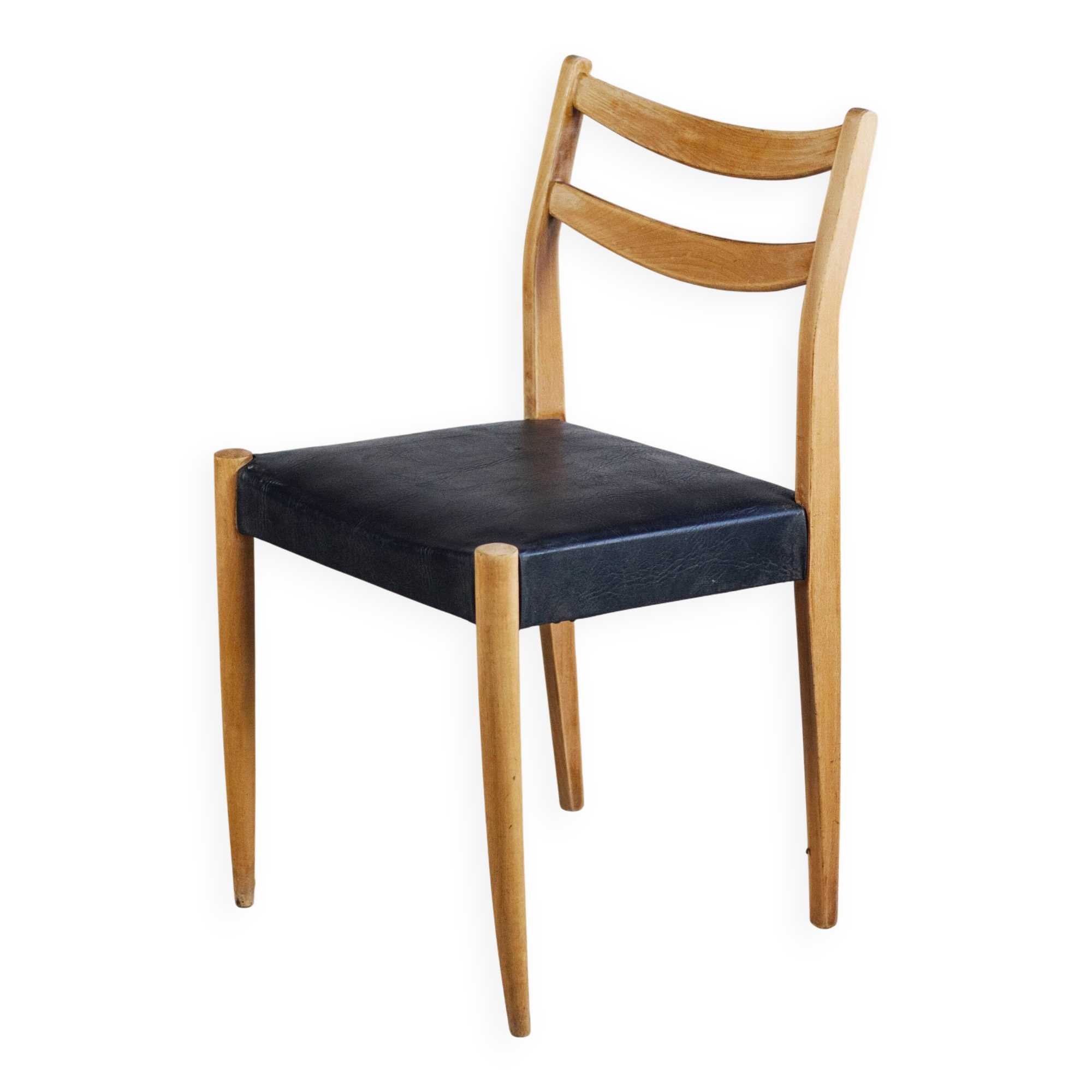 Scandinavian chair in teak and faux leather, 1960.