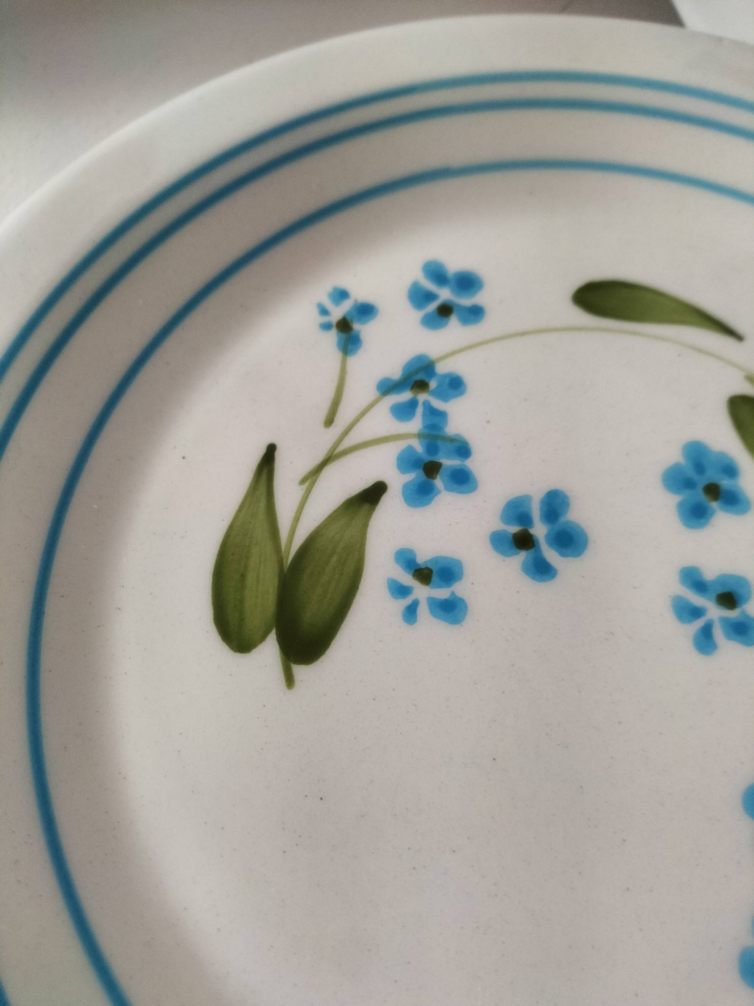 6 vintage Italian Quadrifoglio dessert plates with forget-me-not decoration.