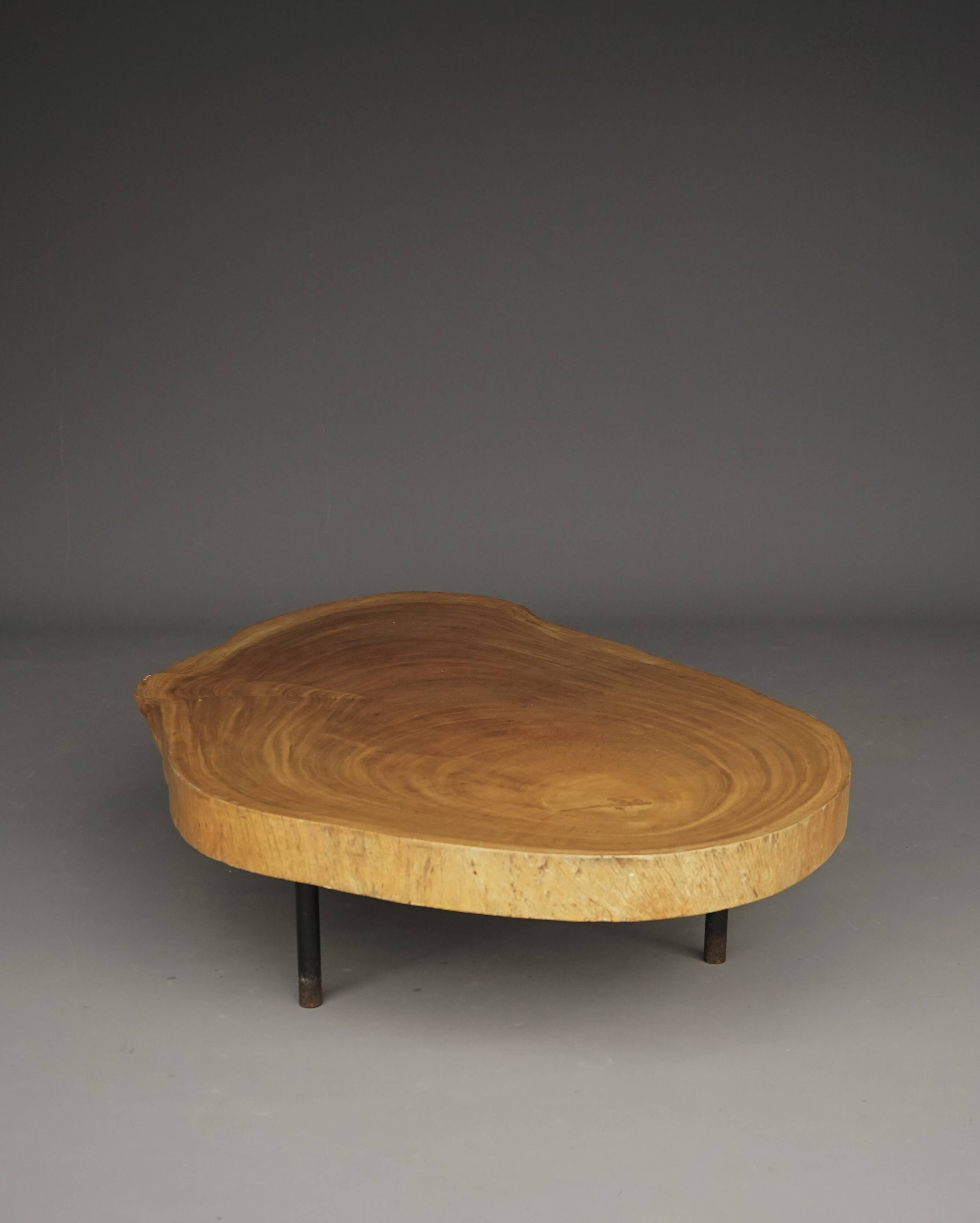 Table basse brutaliste en bois de tronc d'arbre, années 1960