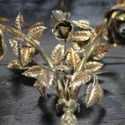 Pair of bronze and gold metal floral wall sconces, flower wall lamp.