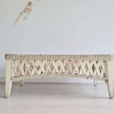 White rattan coffee table with glass top
