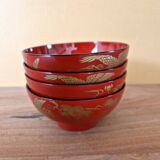 Japan - Series of 4 rice bowls - In red and gold lacquered wood - Meiji period work (1868-1912)